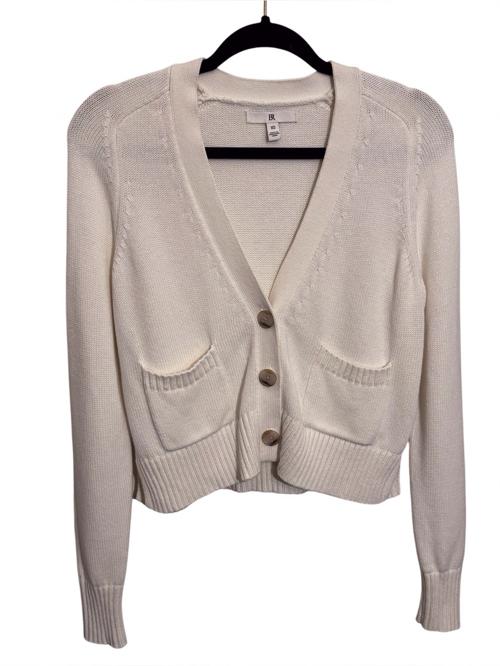 Banana Republic X-Small Cream Essential Cardigan Sweater Cotton Silk Pockets